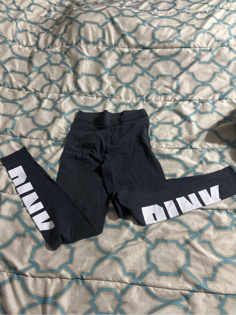 PINK Victoria's Secret Black Leggings with White PINK Side Panels